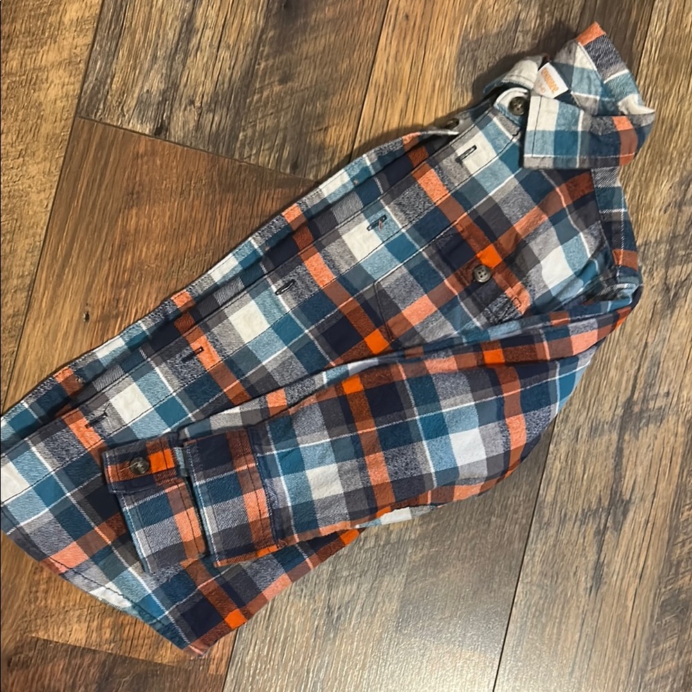 Gymboree Blue and Orange Plaid Button Down Shirt. Flannel.